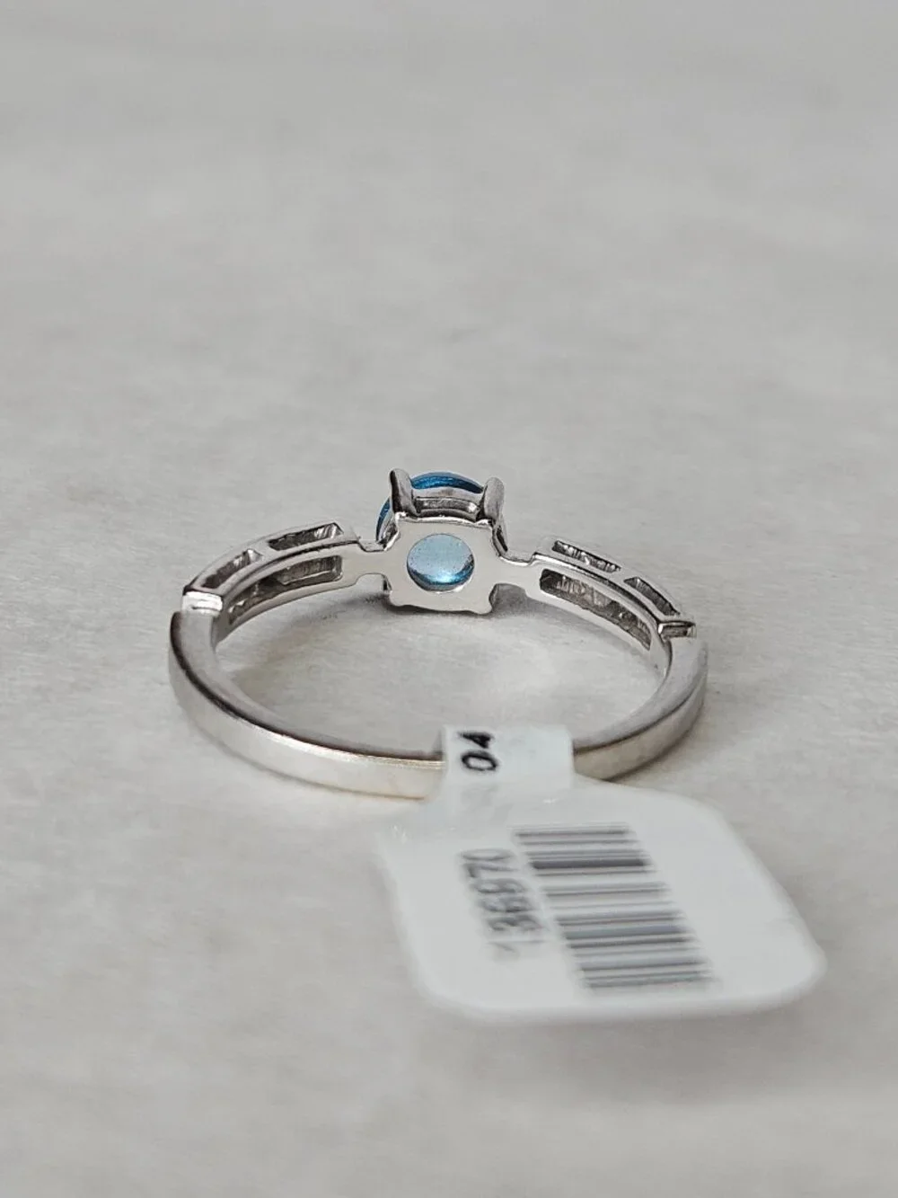 Sonia B 14K White Gold Cabochon Blue Topaz 5mm & Diamond Ring Band Size 9